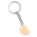 Irregular beige natural stone keychain with silver metal ring and chain - Yellow Jade