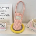 Pink and white checkered quilted water bottle carrier bag with a heart stitching pattern - Quilted Pink Heart Plaid