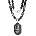 Vintage punk men's black bead necklace with carved dragon head pendant in steel - Dragon Head Style (KN230622-K)