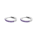 Orecchini a cerchio in acciaio argento con strass viola in una variante elegante - Agosto Verde Chiaro - Argento