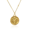 Golden Aries zodiac coin necklace featuring a 3D sheep head relief on a thin link chain - Aries