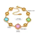 Detail of gold stainless steel bracelet with blue, pink, and green Czech glass stones - Gold Multicolor