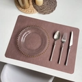 Rectangular dusty pink faux linen leather placemat with waterproof finish for dining tables - 43x30cm/155g / Milk Tea Pink