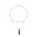 Layered gold star moon necklace featuring a black hexagonal crystal stone pendant - Black