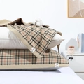 Breathable cotton gauze pillow towel with khaki plaid pattern and non-slip straps - Regular/1 Piece / Cross Grid Coffee