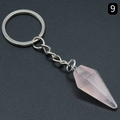 Hexagonal rose quartz crystal point keychain with silver metal ring and chain - Rose Quartz