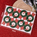Christmas Santa Claus round stickers with red bows on a festive green background - Green Santa Head Stickers 10 Sheets