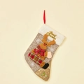 Calza di Natale in lino con renna 3D e risvolto in peluche per decorazioni festive - Stile Alce
