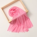 Detail of pink cotton linen scarf with soft fringe texture in a wooden frame box - 180*100cm / Pink (TH39-47)