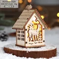 Maison de Noël en bois lumineuse avec motif d'élan et lumière LED chaude - Cabane blanche type C (Renne)