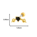 Macro detail of heart-shaped ear stud with black zircon and dimensions 1.05cm x 0.49cm - 7# Snake Heart Gold