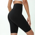 Pantaloncini yoga neri a vita alta da donna con lacci sul retro e tessuto elastico - S / Nero