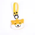Cute yellow Shiba Inu leather keychain charm with matching wrist strap and metal ring - Shiba Inu