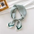 70cm square silk scarf with white and green grid pattern and dark green border - Small Grid Green
