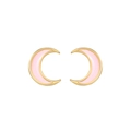 Elegantes pendientes de media luna bañados en oro con esmalte rosa para mujer - Pendiente de Botón de Luna Creciente Rosa(EH00741)