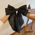 French vintage style large black satin bow hair clip with elegant glossy finish - Ribbon Bow Spring Clip / Black