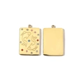 Detail view of gold 14K plated rectangular Pisces pendant with colorful crystal accents - Pisces