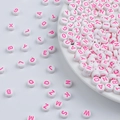 White acrylic alphabet beads with pink letters for DIY jewelry making and crafts - Solid White with Pink Letters