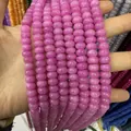 Polished bright pink natural stone rondelle beads on string for DIY jewelry making - 14 / 5*8mm (approx. 73 pcs/strand)