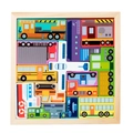 3D large wooden vehicle puzzle with school bus and fire truck pieces in solid frame - Russian Vehicle Style
