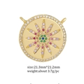 Macro view of gold copper pendant with colorful zircon stones and 21.3mm size specs - Copper Pendant 29 (Multicolor Zircon Sun)