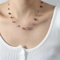 Elegant 18k gold titanium necklace featuring natural purple amethyst stone chips - Amethyst Natural Stone (P018)