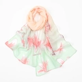 Lightweight chiffon scarf with pink lily print on a soft orange and green gradient - Light Green (Gradient Lily)