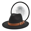 Close-up of dual-tone fedora hats with leather bands and premium felt texture details - M(56-58cm) / Black & White