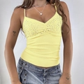 Eng anliegendes gelbes Strick-Top mit silbernen Pailletten und gerafftem Design - S / Gelb