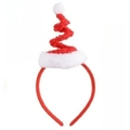 Detail of red spiral Christmas hat headband with white pom-pom and plush texture - Christmas Hat