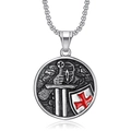 Collana con ciondolo scudo crociato con croce in smalto rosso in finitura argento antico - Smalto Color Acciaio - Con Catena (C0204)