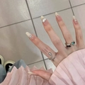 Unghie finte sfumate nude eleganti con cuore di diamante 3D e design a forma di mandorla - S79 Farfalla Da Sogno Taglia XS (10Pezzi)
