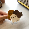 Three colorful acetate poodle hair claws in dark brown, tan, and cream dog designs - Small Coffee Series (approx. 6cm)
