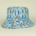 Détail d'un chapeau bob bleu clair avec motifs de planches de surf et feuilles tropicales - M (56-58cm) / Vert Turquoise