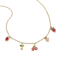 Gold necklace with colorful zircon fruit pendants including strawberry and cherry charms - Mixed Fruit Style (XL00086)