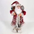 Poupée Père Noël debout en manteau rouge tricoté avec panneau en bois Joyeux Noël - 60CM