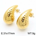 Gold stainless steel teardrop earrings with textured hammered finish, 31x17mm size - Hammered Texture (KE112469-KFC) / Gold