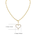 Detailed size specifications of the gold heart pendant on a paperclip chain necklace - N13896-3.0/Gold Hollow Heart Necklace