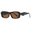Chic black polygon sunglasses with brown lenses and geometric cut-out frame temples - Black Frame Brown