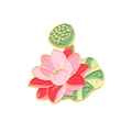 Künstlerische Lotusblumen Emaille-Brosche mit rosa Blüten und grünem Blatt in Gold - Lotus Stil (XZ5497)
