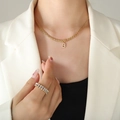 Gold plated letter B pendant necklace and matching zircon ring set for women - Letter B / Gold
