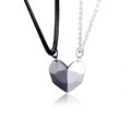 Magnetic heart pendant necklace for couples in black and silver finishes on white background - Combination 4 (Silver and Black)