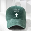 Vintage green washed baseball cap with white cross and Jesus religious slogan print - One Size / Dark Green