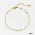 Gold stainless steel bohemian chain bracelet with green beads and lobster clasp - Gold Anklet + Emerald Green Beads (JAK350)