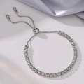 Detail of adjustable silver tennis bracelet with cubic zirconia and slide clasp closure - Single Row Zirconia / Silver