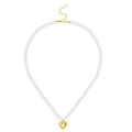 Elegant pearl necklace featuring a golden heart pendant and round white imitation pearls - Heart Pendant Pearl Style (N2083-GO)