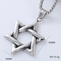 Men's punk vintage stainless steel Star of David necklace pendant with 35mm x 45mm dimensions - Hexagram Star of David Style