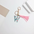 Letter W keychain with butterfly pattern, golden clasp and pink tassel charm - Letter W (With Tassel)