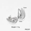 Polished silver stainless steel water drop earrings with textured quilted pattern - Lattice Hollow Style (PDE2297)