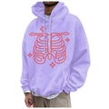 Light purple hoodie with red skeleton ribcage print and drawstring hood for men and women - S / Tops / Light Purple
